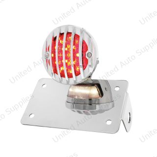 Motorcycle LED "Bobber" Style Horizontal Tail Light With Chrome Grille Bezel-Red Lens