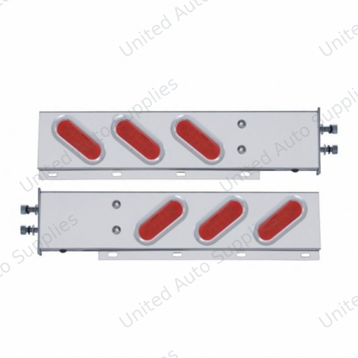 2.5" Bolt Pattern SS Spring Loaded Bar With 6 Oval 12 LED Lights & Bezel -Red LED & Lens (Pair)