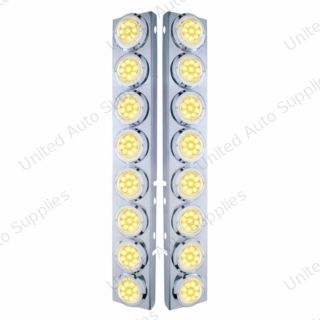 SS Front Air Cleaner Bracket With 16X 9 LED 2" Reflector Lights & Bezels For Peterbilt-Amber LED/Clear Lens