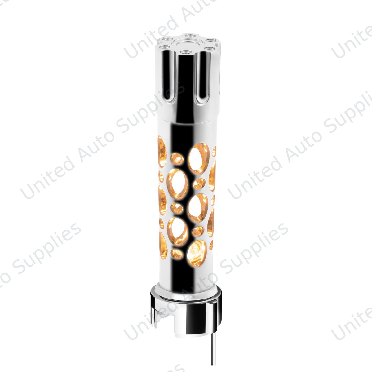 Austin Gun Cylinder Gearshift Knob With LED 13/15/18 Speed Adapter - Chrome/Amber LED
