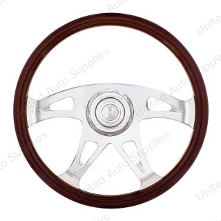 18" Boss Steering Wheel With Chrome Horn Bezel And Horn Button - Woodgrain