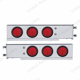 3-3/4" Bolt Pattern Chrome Spring Loaded Light Bar With 6X 4" Lights & Grommets - Red Lens (Pair)
