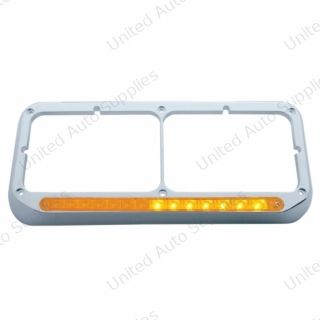 Rectangular Dual Headlight Bezel With LED Sequential Light Bar (Driver) - Amber LED/Amber Lens