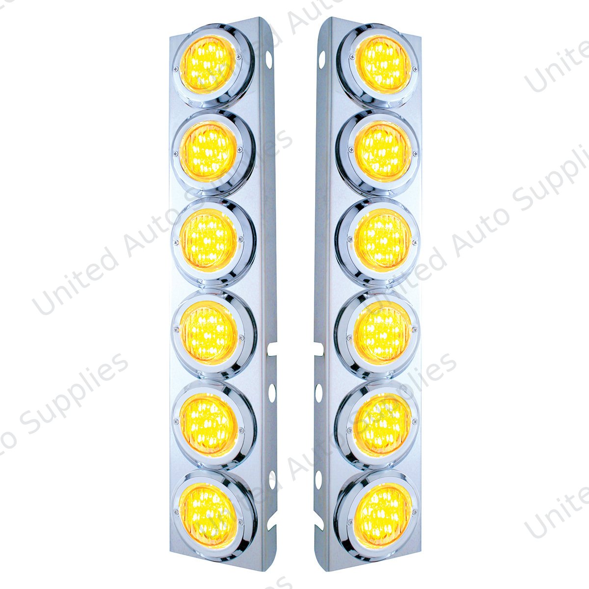 SS Front Air Cleaner Bracket With 12X 9 LED 2" Lights & Bezels For Peterbilt-Amber LED/Clear Lens