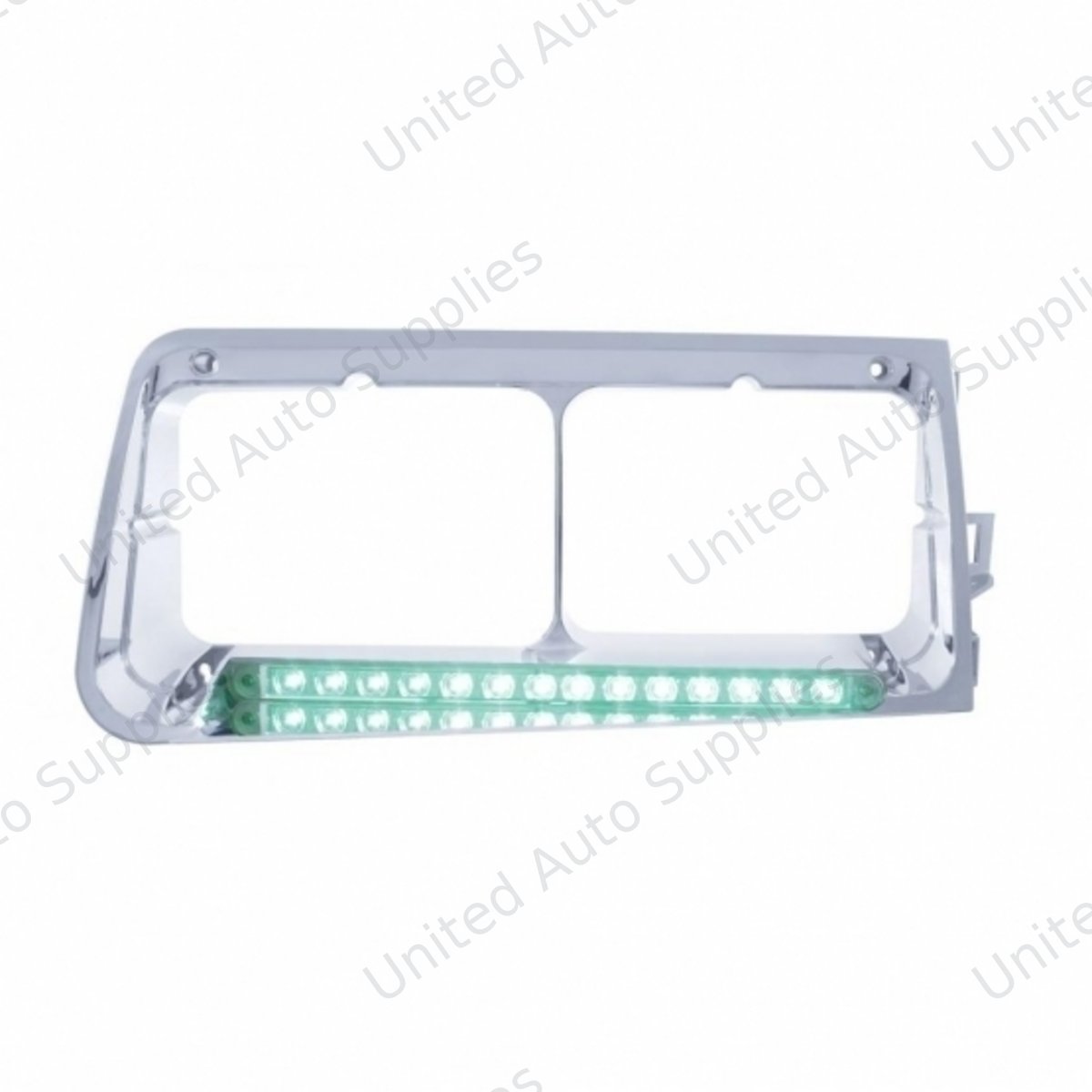 14 LED Headlight Bezel For 1989-2009 Freightliner FLD - Passenger - Green LED/Clear Lens