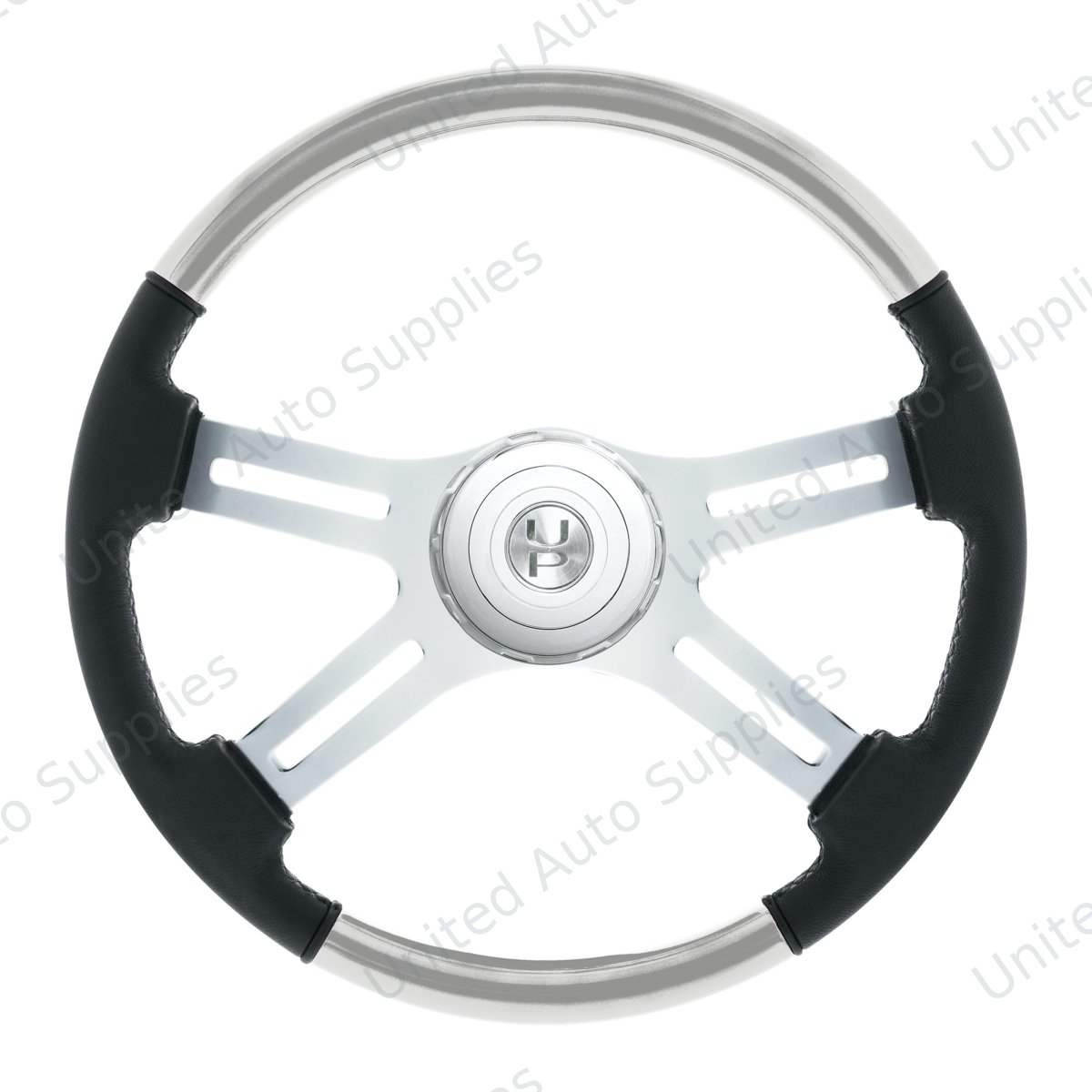 18" Leather & Wood Candy Color 4 Spoke Steering Wheel With Chrome Horn Bezel-Liquid Silver