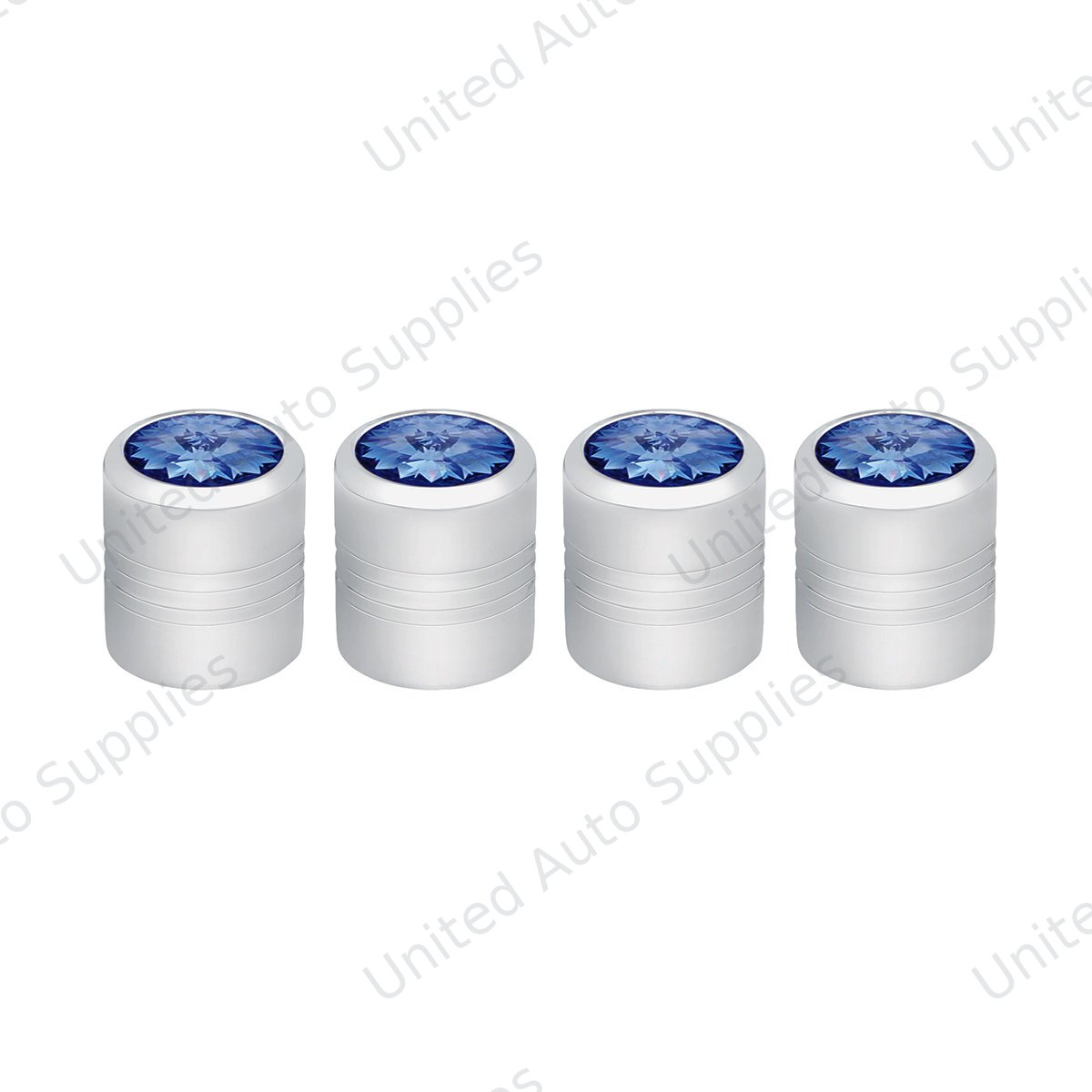 Chrome Round Valve Caps With Blue Crystal (4-Pack)