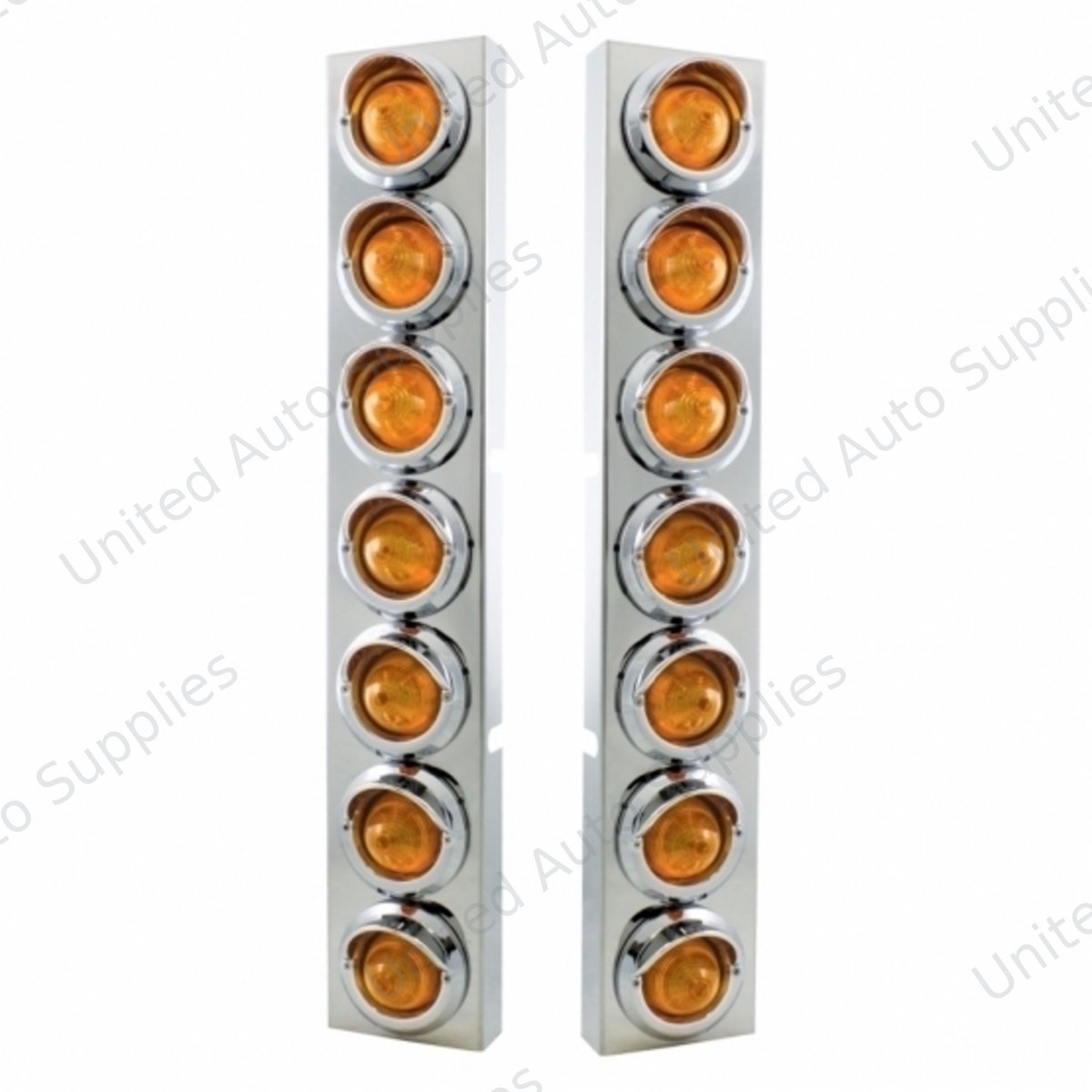 SS Front Air Cleaner Brkt With 14X 9 Amber LED 2" Beehive Lights & Visors For KW Trucks -Amber Lens
