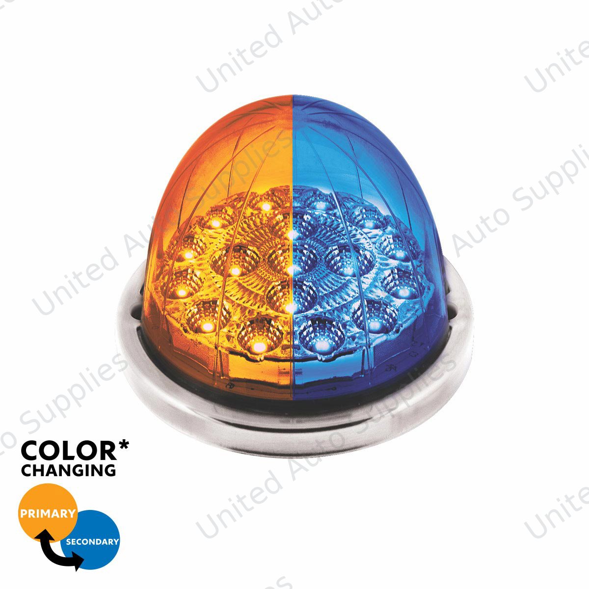 17 LED Watermelon Double Fury Light Flush Mount Kit With Low Profile SS Bezel - Amber & Blue LED/Clear Lens