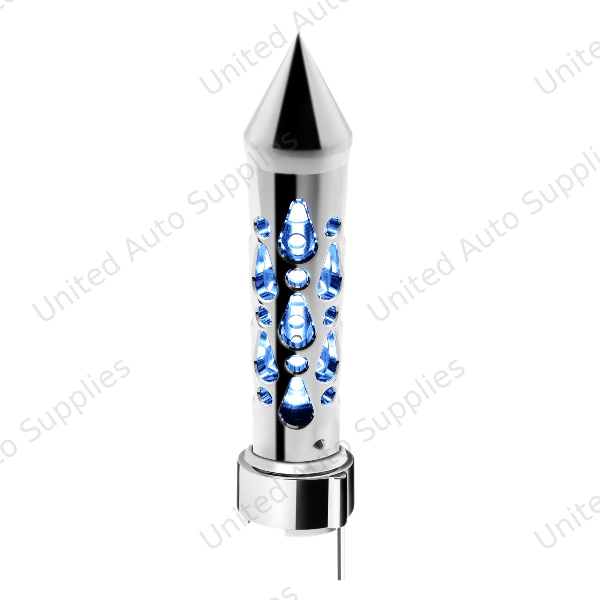 Brooklyn Spike Gearshift Knob With LED 9/10 Speed Adapter - Chrome/Blue LED