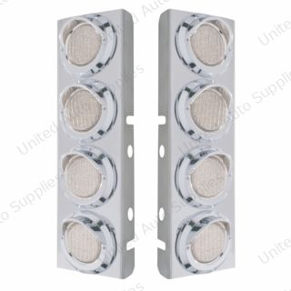 SS Front Air Cleaner Bracket With 8X 9 LED 2" Lights & Visors For Peterbilt-Amber LED/Clear Lens