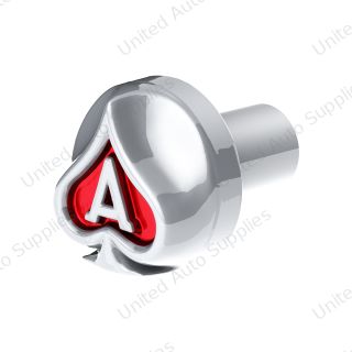 Ace Of Spades Air Valve Knob - Liquid Silver With Gloss Red Inlay
