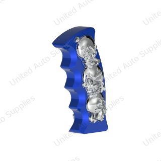 Thread-On Skulls Pistol Grip Gearshift Knob - Indigo Blue With Chrome Skulls