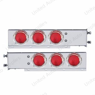 3-3/4" Bolt Pattern Chrome Spring Loaded Light Bar With 6X 4" Lights & Visors - Red Lens (Pair)