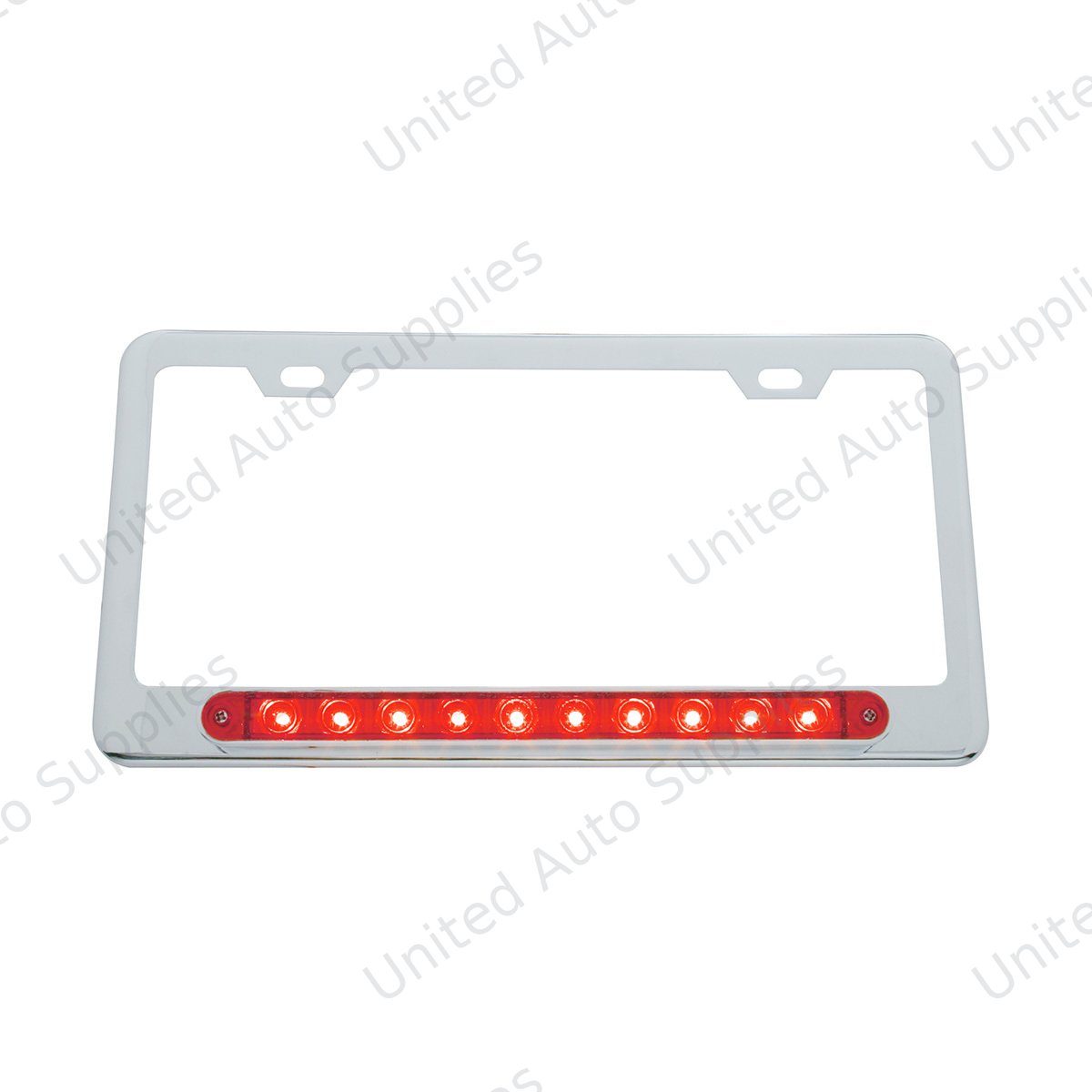 Chrome License Plate Frame With 10 LED 9" Light Bar - Red LED/Red Lens