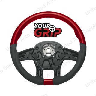 18" YourGrip Leather & Wood Candy Color Steering Wheel For 2012-2021 PB 579&2013-2021 KW T680-Candy Red