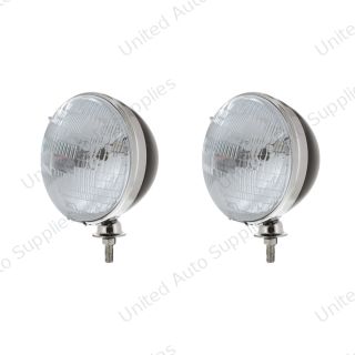 7" Black Dietz Style Headlight Housing & Chrome Rim With 12 Volt 6014 Sealed Beam Bulb (Pair)