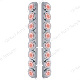 SS Rear Air Cleaner Bracket With 16X 9 LED 2" Lights & Bezels For Peterbilt-Red LED/Clear Lens
