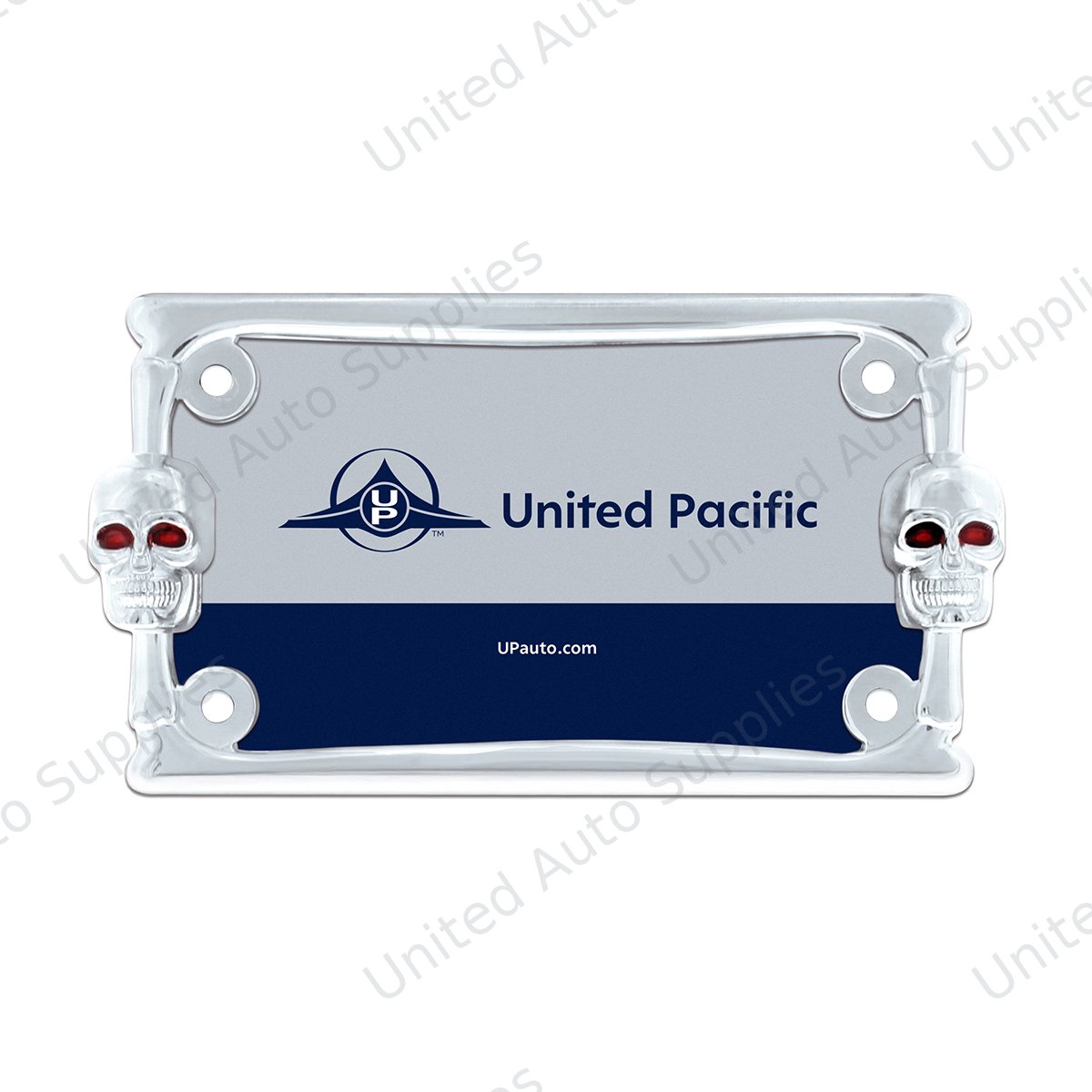 Two Skull Motorcycle License Plate Frame - Chrome