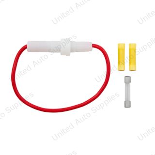 In-Line Glass Fuseholder 12 AWG 6.5" Wire w / (1)20 Amp AGC Fuse & (2)Vinyl Terminals, 1 Set.