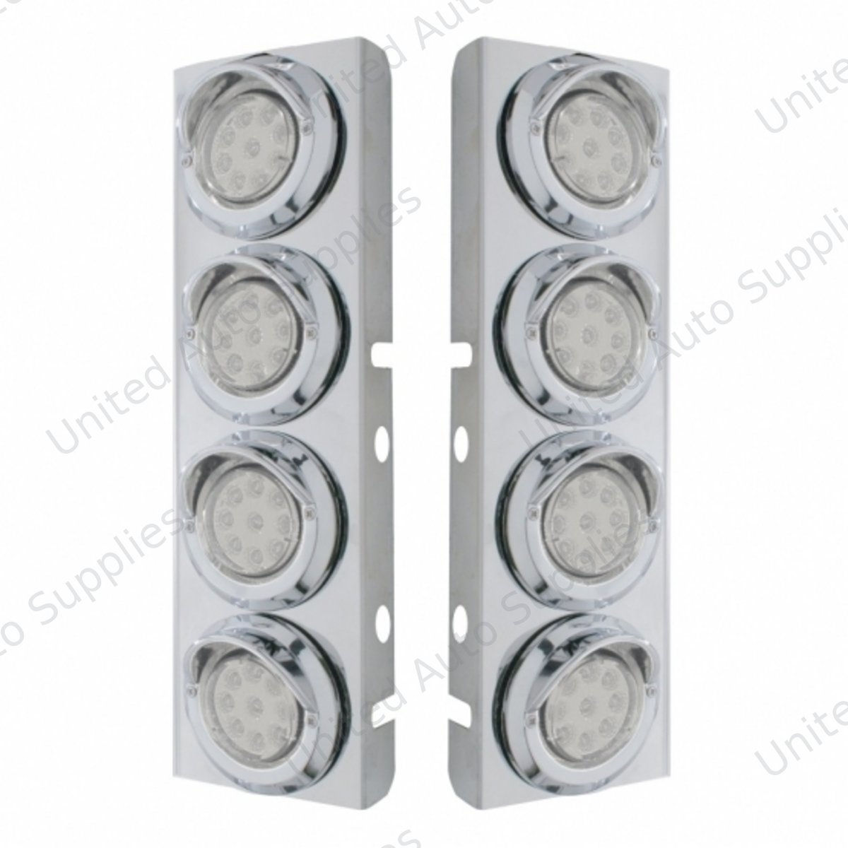 SS Front Air Cleaner Bracket With 8X 9 LED 2" Reflector Lights & Visors For Peterbilt -Amber LED/Clear Lens