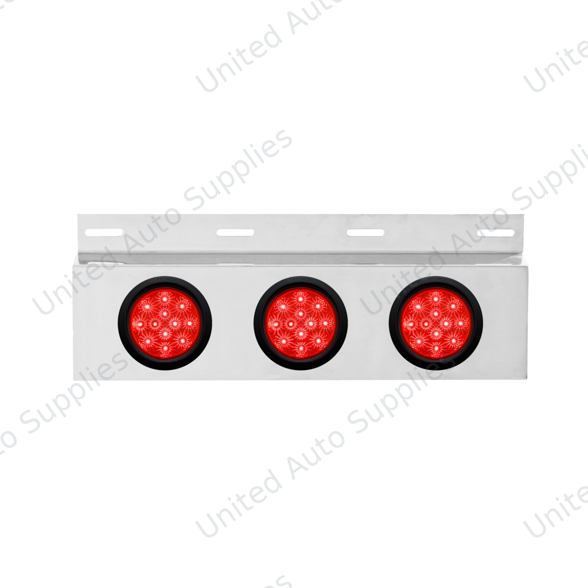 Stainless Top Mud Flap Plate With 3X 12 LED 4" Lights & Grommets - Red LED/Red Lens (Each)