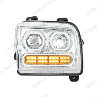 High Power 10 LED Chrome Headlight With 24 LED Turn & 100 LED Halo For 2019-2024 Kenworth W990-Passenger