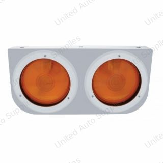 Stainless Light Bracket With 2X 4" Lights & Bezels - Amber Lens