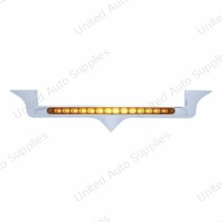 Chrome Hood Emblem Trim With 14 LED Light Bar For Kenworth - Amber LED/Amber Lens