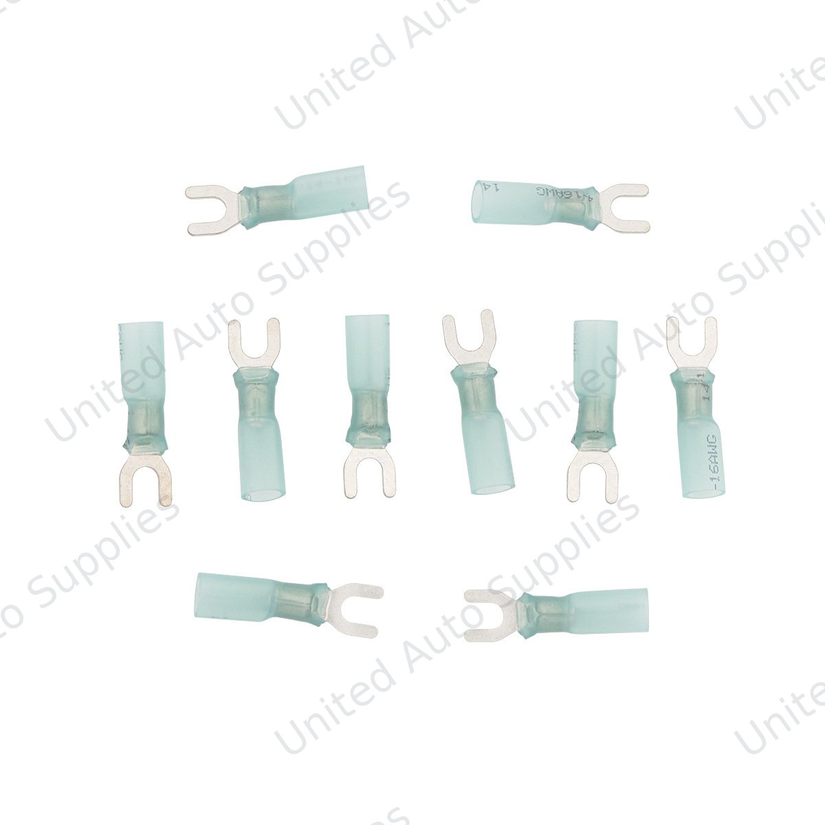 16-14 AWG #8 Stud CS Heat Shrink Spade Terminal - Blue (10-Pack)