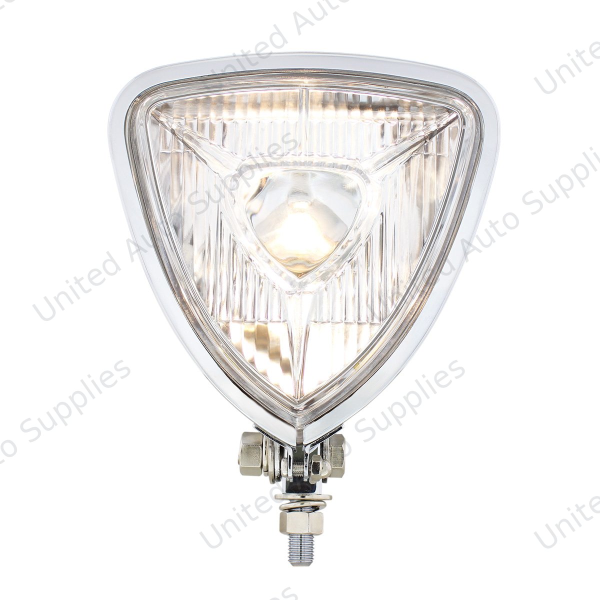 Triangle Headlight With Chrome Housing & Flat Back