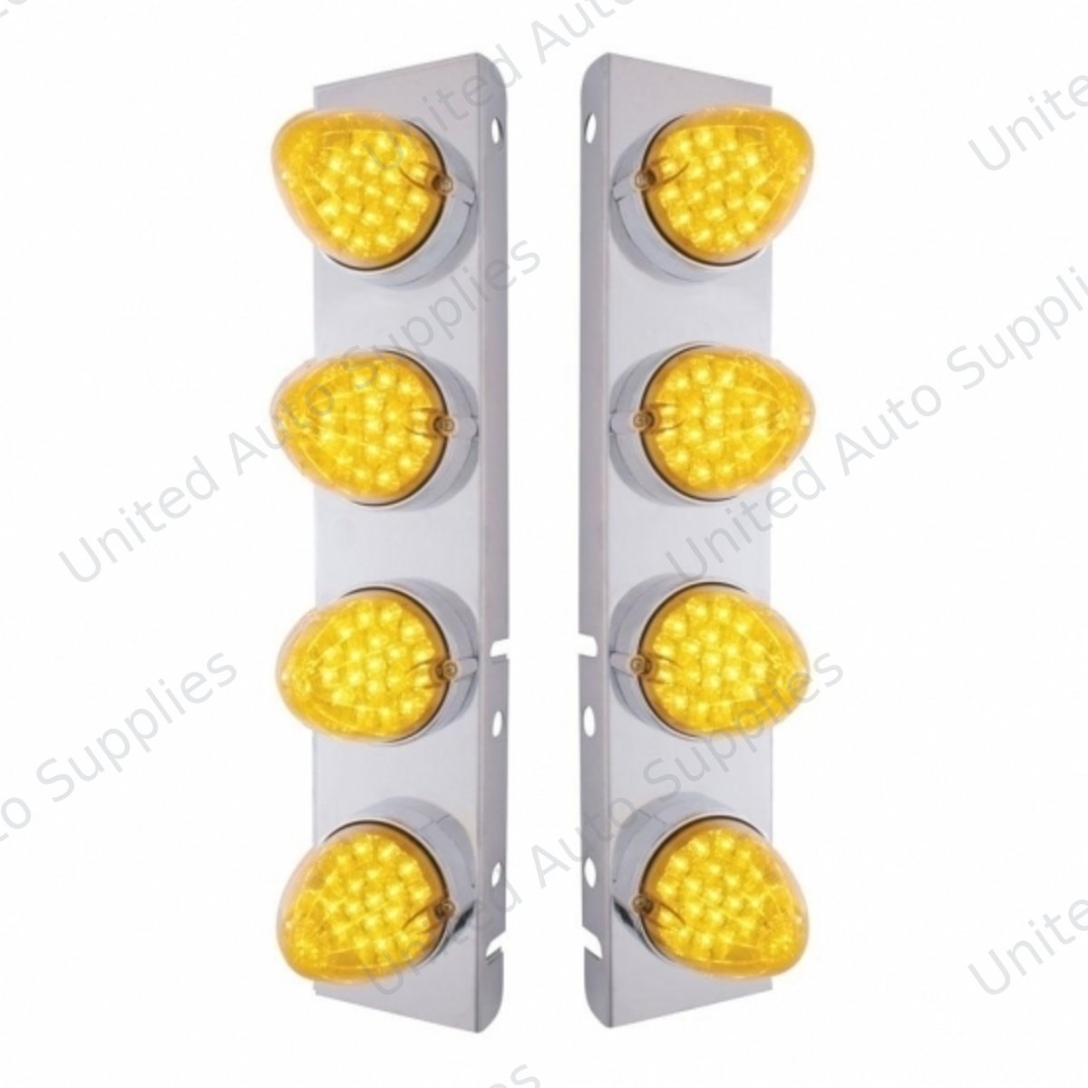 SS Front Air Cleaner Bracket With 8X 19 LED Reflector Lights & Bezels For Peterbilt-Amber LED & Lens