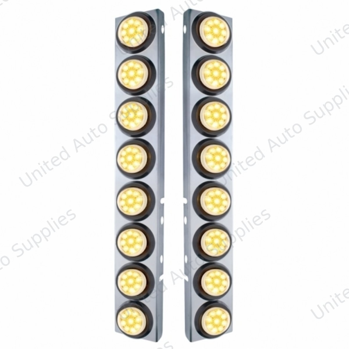 SS Front Air Cleaner Bracket With 16X 9 LED 2" Reflector Lights For Peterbilt-Amber LED/Clear Lens