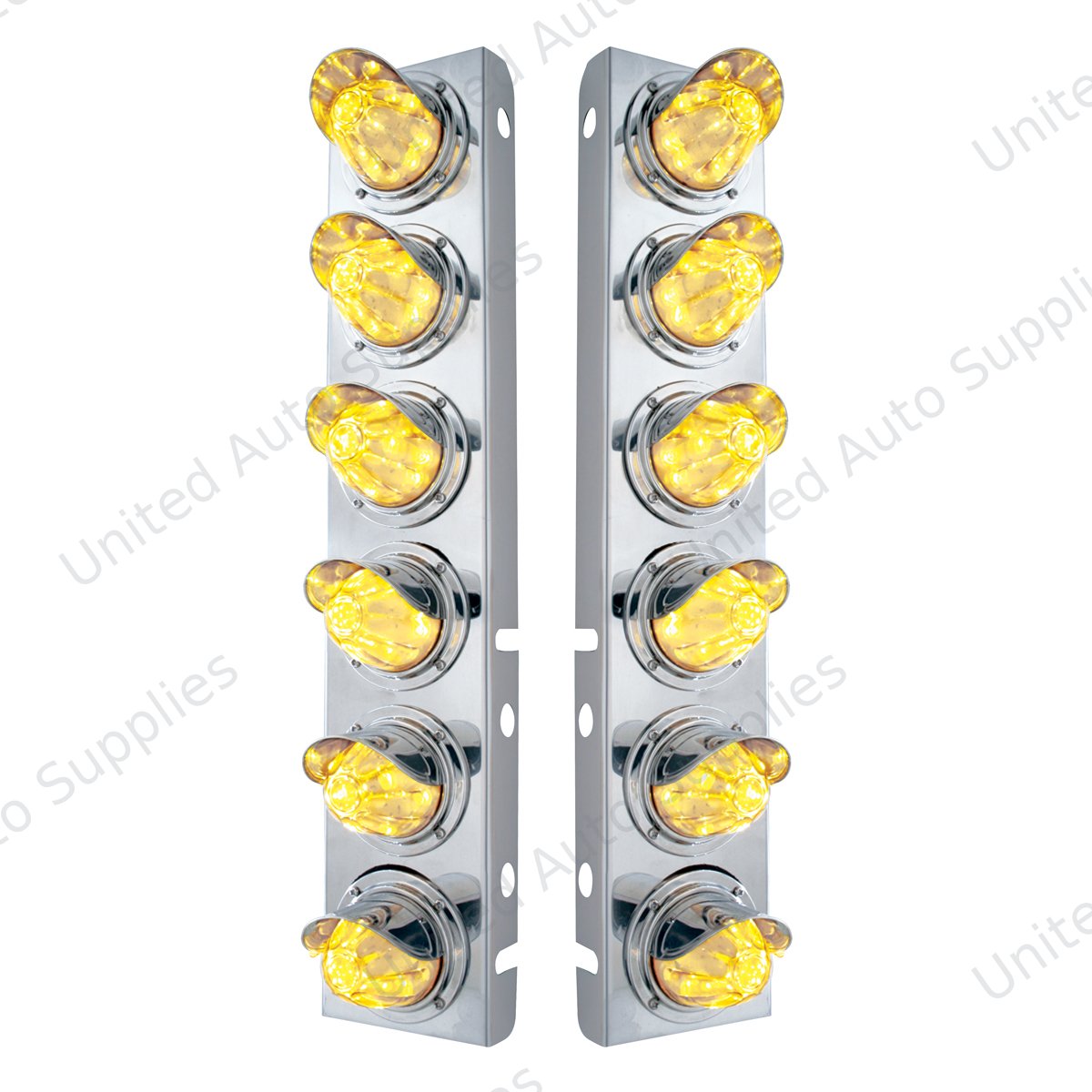 SS Front Air Cleaner Bracket With 12X 11 LED Watermelon Lights & Visors For Peterbilt-Amber LED/Clear Lens