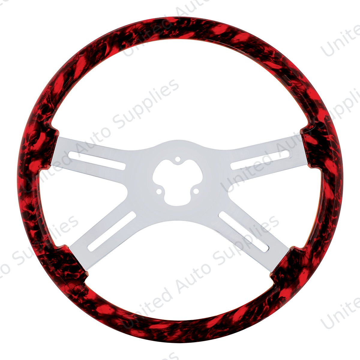 18" Skull Steering Wheel Only With Hydro-Dip Finish Wood - Red