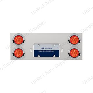 33-3/4" Stainless Rear Center Panel With Four 7 LED 4" Reflector Lights & Visors - Red LED/Red Lens