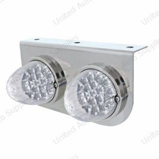 Stainless Light Bracket With 2X 19 LED Reflector Lights - Amber LED/Clear Lens