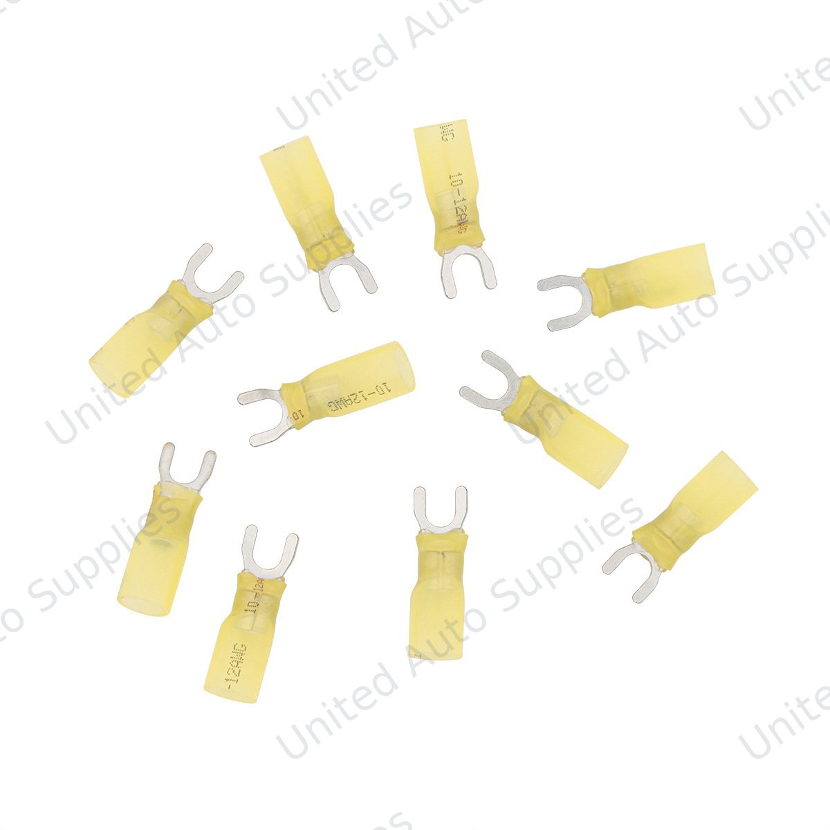 12-10 AWG #10 Stud CS Heat Shrink Spade Terminal - Yellow (10-Pack)