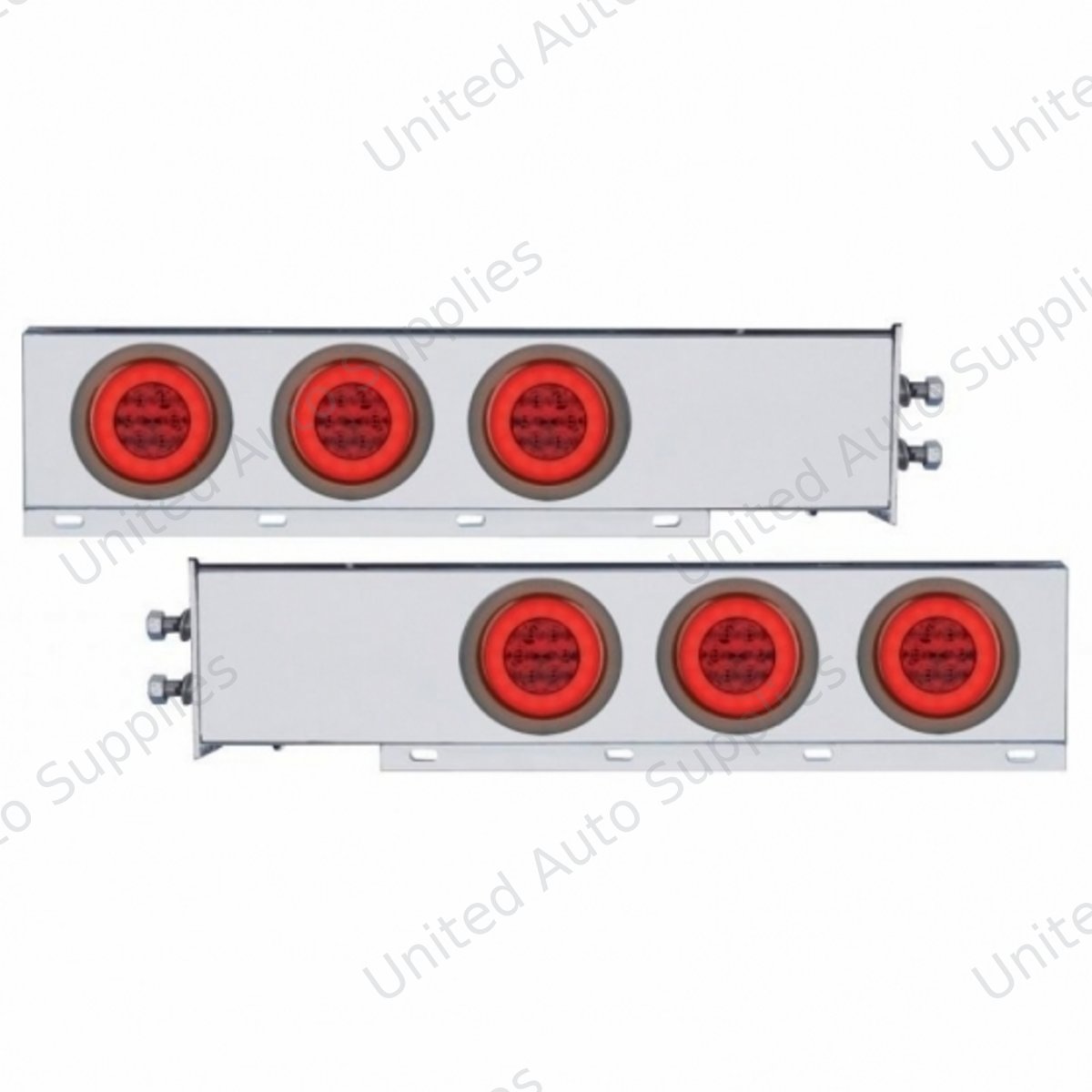 2" Bolt Pattern SS Spring Loaded Bar With 6X 21 LED 4" GloLight -Red LED & Lens (Pair)
