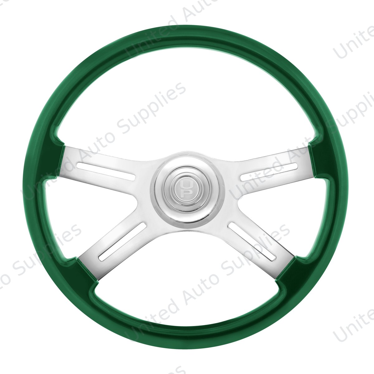 18" Candy Color 4 Spoke Steering Wheel With Chrome Horn Bezel And Horn Button-Emerald Green