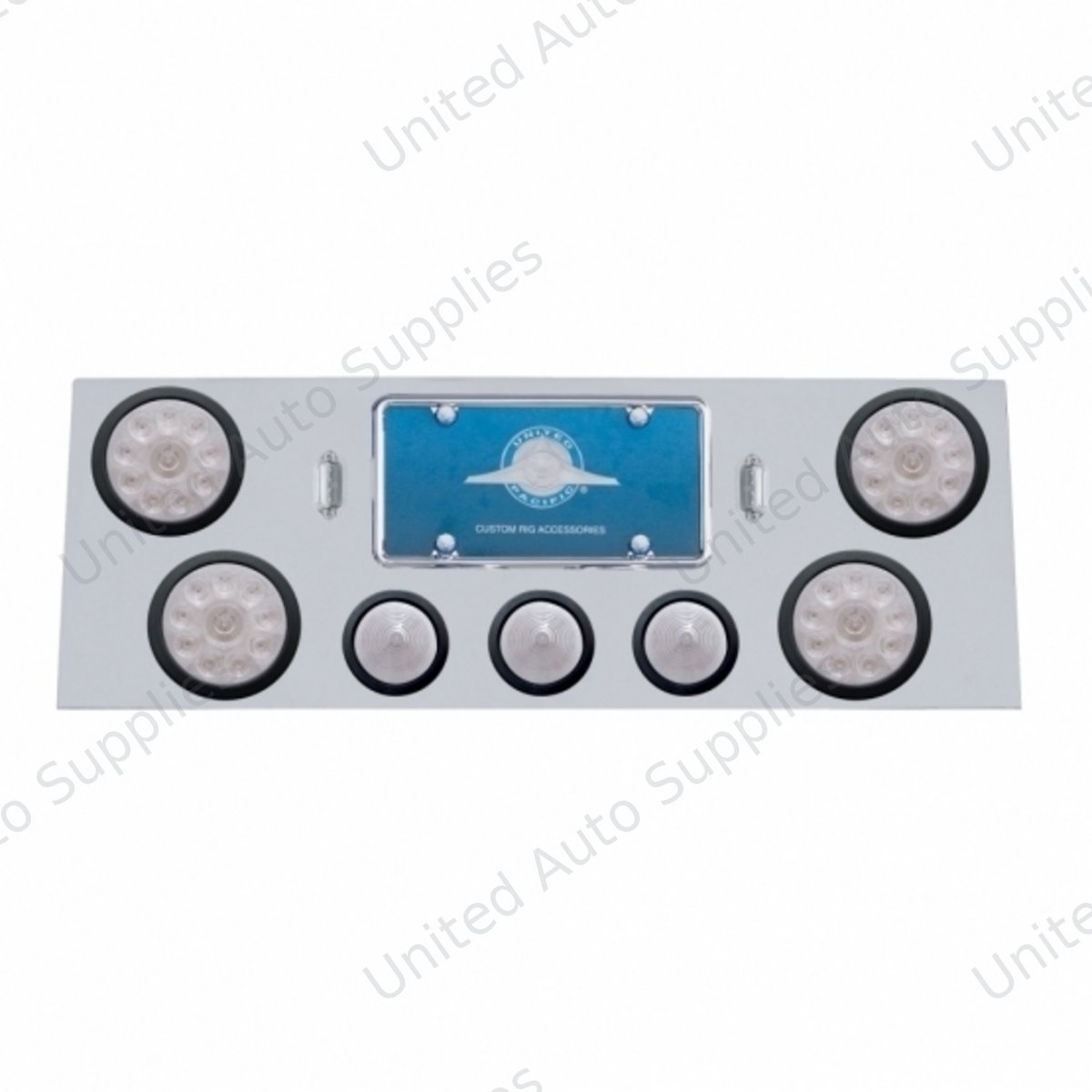 SS Rear Center Panel With 4X 10 LED 4" Lights & 3X 13 LED 2.5" Beehive Lights -Red LED/Clear Lens
