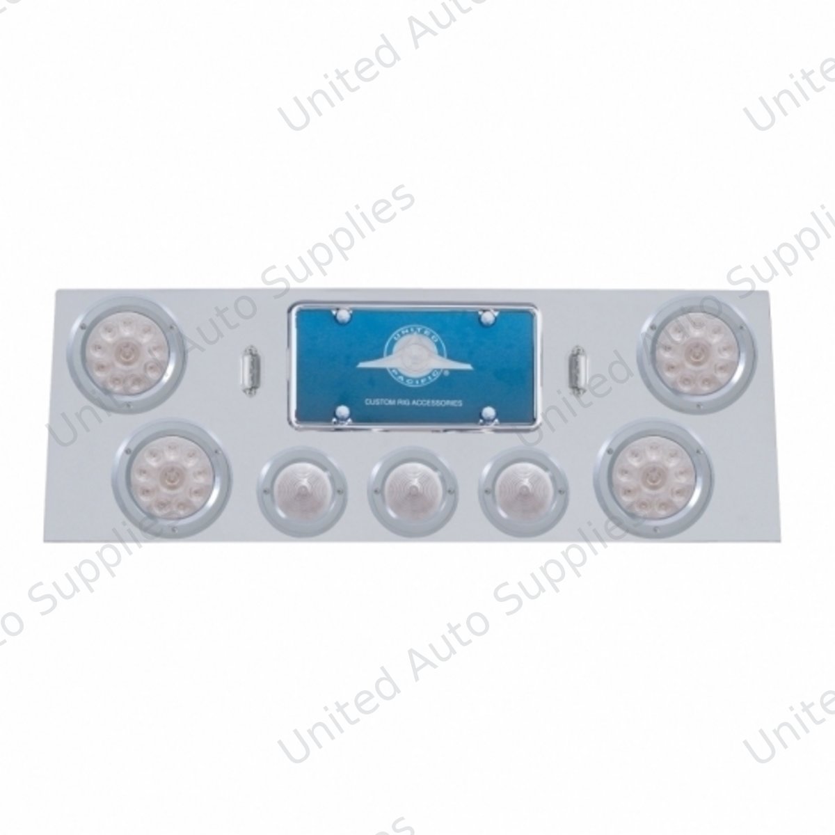 SS Rear Center Panel With 4X 10 LED 4" Light & 3X 13 LED 2.5" Beehive Light+Bezel-Red LED/Clear Lens