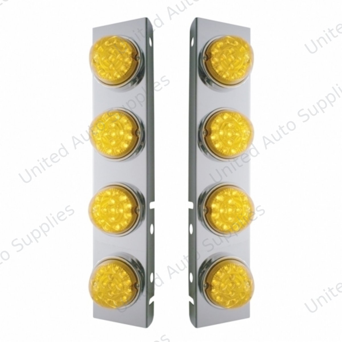 SS Front Air Cleaner Bracket With 8X 17 Amber LED Reflector Lights & SS Bezels For Peterbilt-Amber Lens