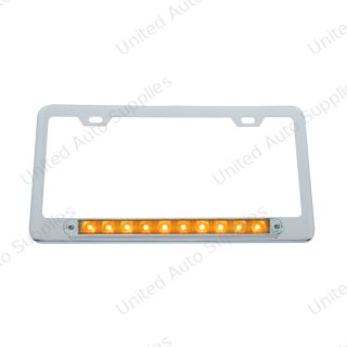 Chrome License Plate Frame With 10 LED 9" Light Bar - Amber LED/Clear Lens