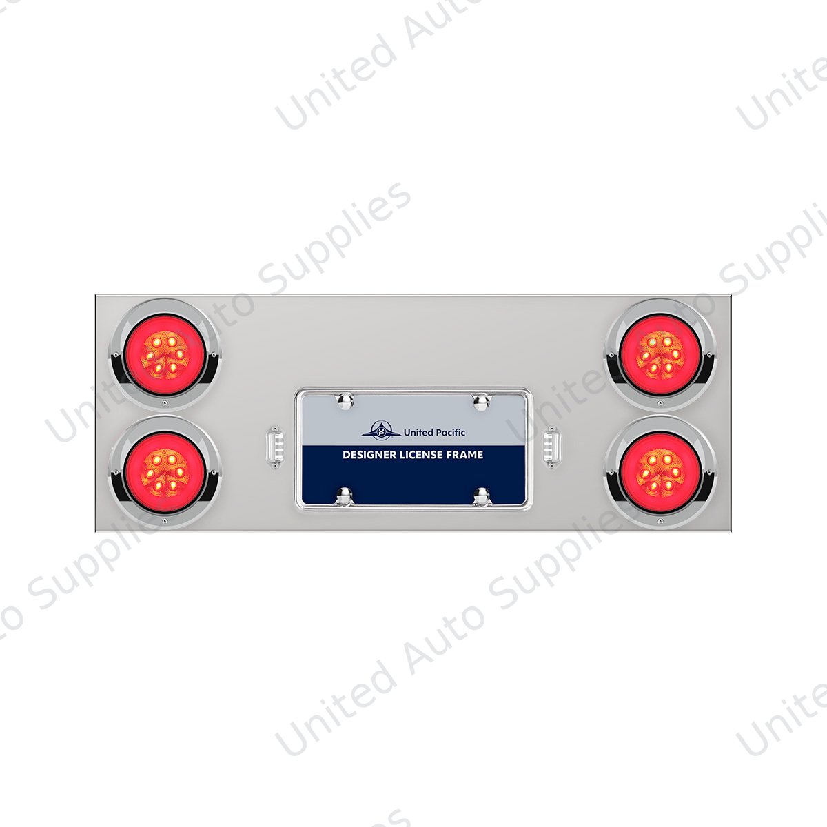 33-3/4" Stainless Rear Center Panel With Four 21 LED 4" GloLight & Visors - Red LED/Clear Lens