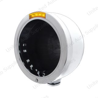 Stainless Steel Bullet Half Moon Headlight No Bulb With LED Turn Signal - Amber Lens