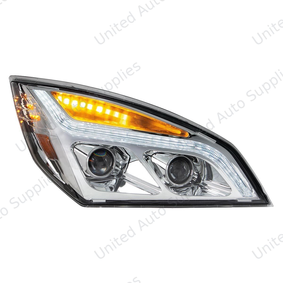 Chrome LED Projection Headlight With LED Position Light For 2018-2024 Freightliner Cascadia - Passenger