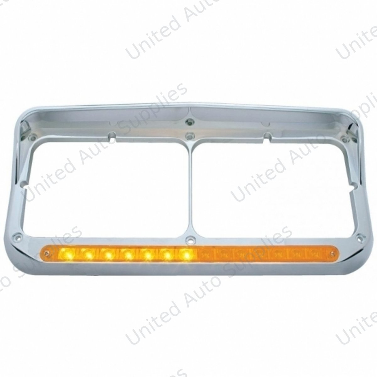 Rectangular Dual Headlight Bezel With Visor And LED Sequential Light Bar (Passenger) - Amber LED/Amber Lens