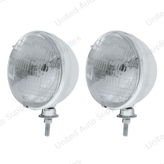 7" Stainless Dietz Style Headlight With 12 Volt H6024 Halogen Seal Beam Bulb (Pair)