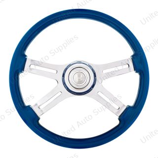 18" 4 Spoke Steering Wheel With Color Matching Horn Bezel - Electric Blue
